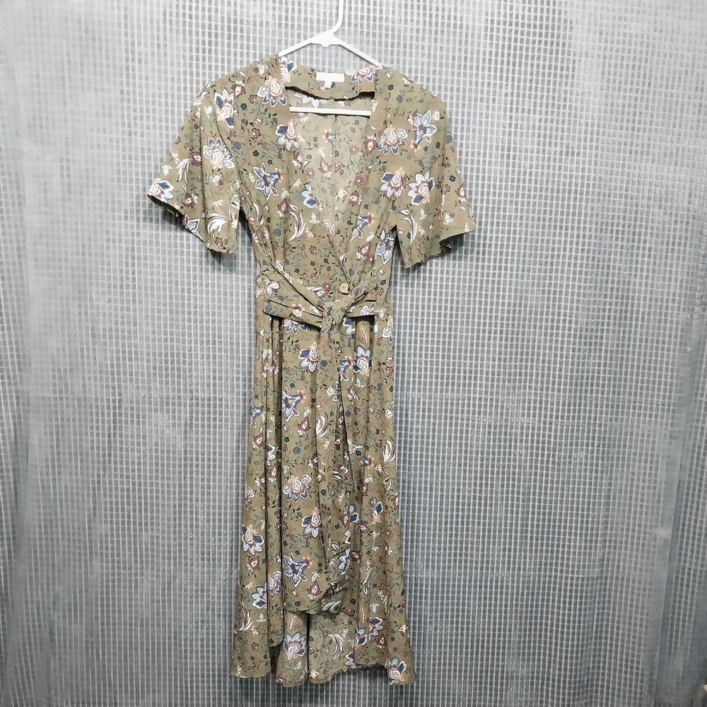 Moon River Womens Dress‎ Floral Wrap Midi High Low S Olive Green